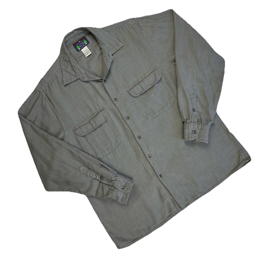 VTG 80s Banana Republic Houndstooth Shirt Men L Cotton Travel Safari Button Up
